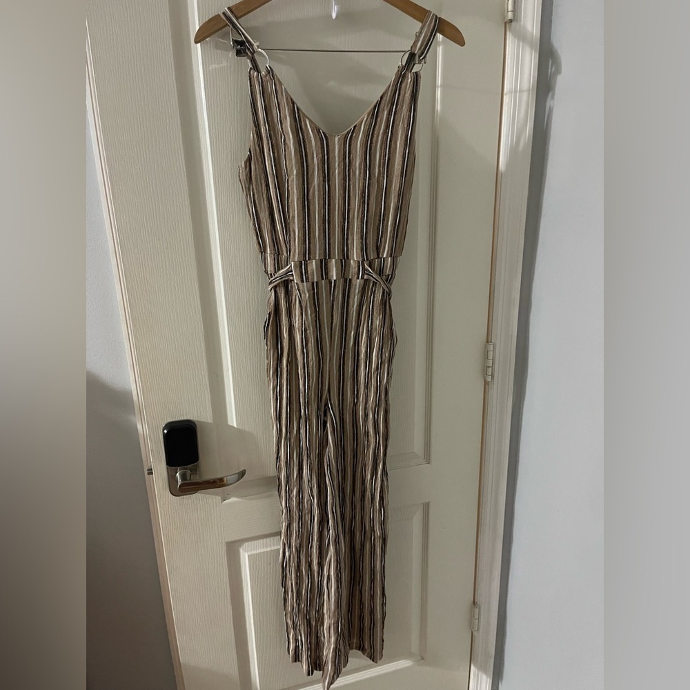 Derek Heart Striped Jumpsuit in Brown‎ and Black